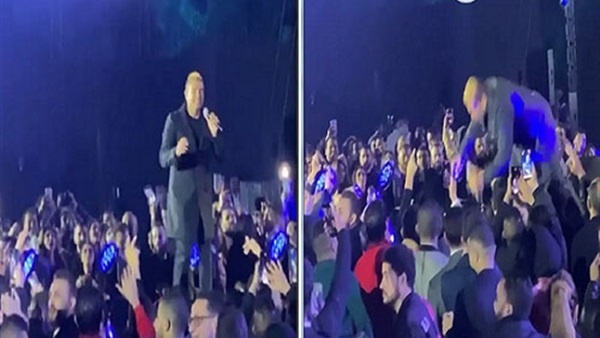 فيديو لحظة سقوط عمرو دياب على المسرح تتصدر مواقع التواصل