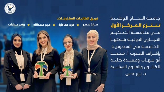 جامعة النجاح الوطنية تنتزع المركز الأول في منافسة التحكيم التجاري الدولية بنسختها الخامسة في السعودية