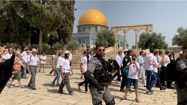 مستوطنون بأعداد كبيرة يقتحمون الأقصى والاحتلال يخلي باحاته