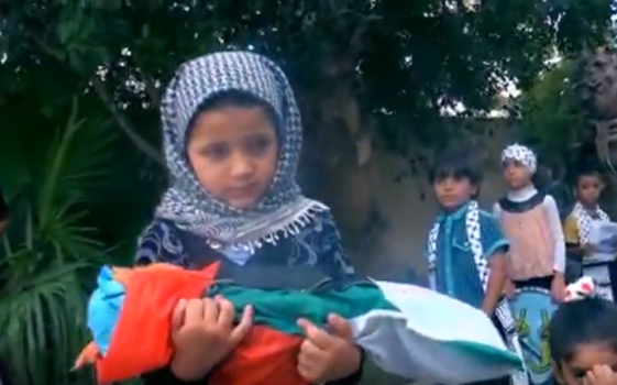 شاهد: الطفلة جنا ذات الخمسة اعوام تجسد معاناة الواقع الفلسطيني ببراعة (مؤثر)