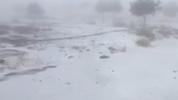 بالفيديو.. طقس "غير مألوف" وثلوج في الإمارات