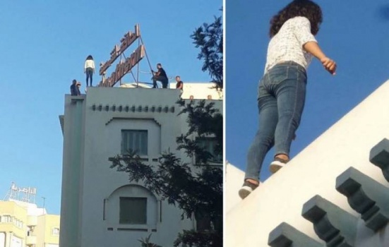 فيديو| فتاة تونسية تحاول الانتحار بالقفز من أعلى بناية شاهقة!!