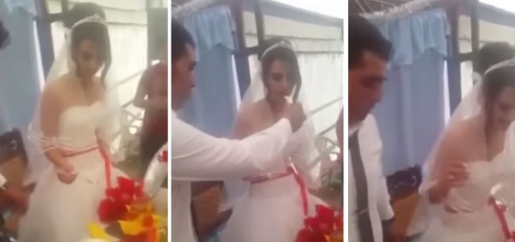 فيديو| عريس يضرب عروسه في حفل الزفاف .. والسبب!