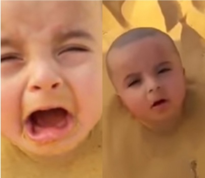 سعودي يدفن طفله الرضيع في الرمال غير آبه لصراخه!