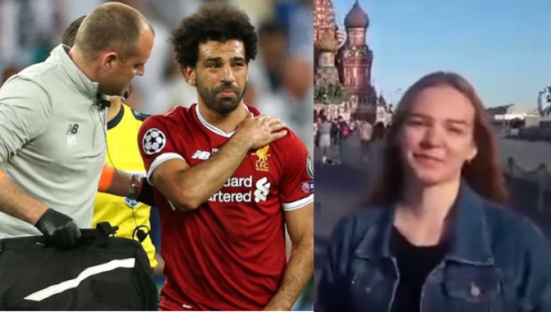 فيديو| فتاة روسية توجه رسالة لمحمد صلاح بعد إصابته !