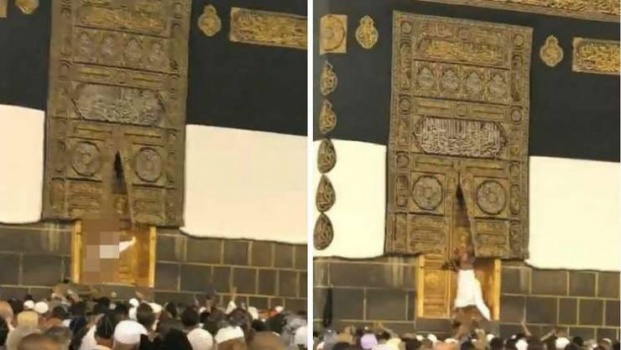 بالفيديو| رجل عارٍ عند باب الكعبة!