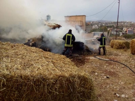 الدفاع المدني يخمد حريقين في أشجار زيتون وبالات قش غرب جنين