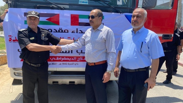 بدعم إماراتي .. الدفاع المدني بغزة يتسلم مركبة إنقاذ "سلم هيدرلويكي"
