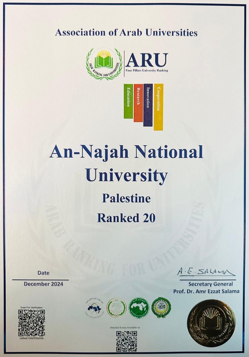 تكريم جامعة النجاح الوطنية بحصولها على المرتبة 20 عربيّاً والاولى فلسطينياً ضمن حفل تصنيف الجامعات العربية لعام 2024 في السعودية  